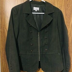 Women's Dark Green Suede-Look Button Front Jacket